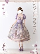 Cyans Qing Oil Painting Blooming Shade Short and Long One Piece(Leftovers/Full Payment Without Shipping)